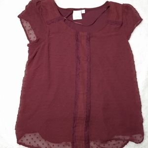 Lauren Conrad burgundy swiss dot blouse